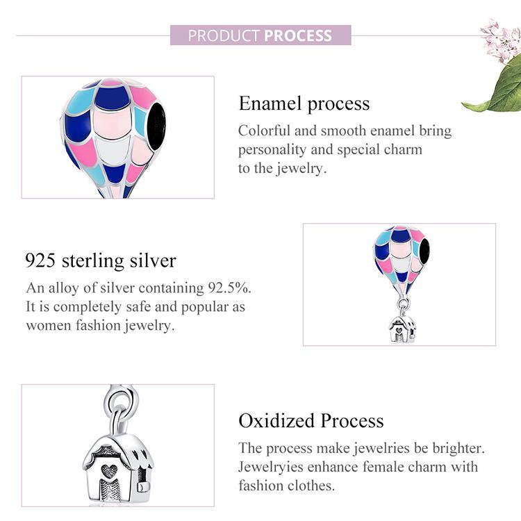 WOSTU 925 Sterling Silver Vinatge Hot Air Balloon Hut Charm Bead Pendant Fit Original Bracelet Necklace For Women Jewelry