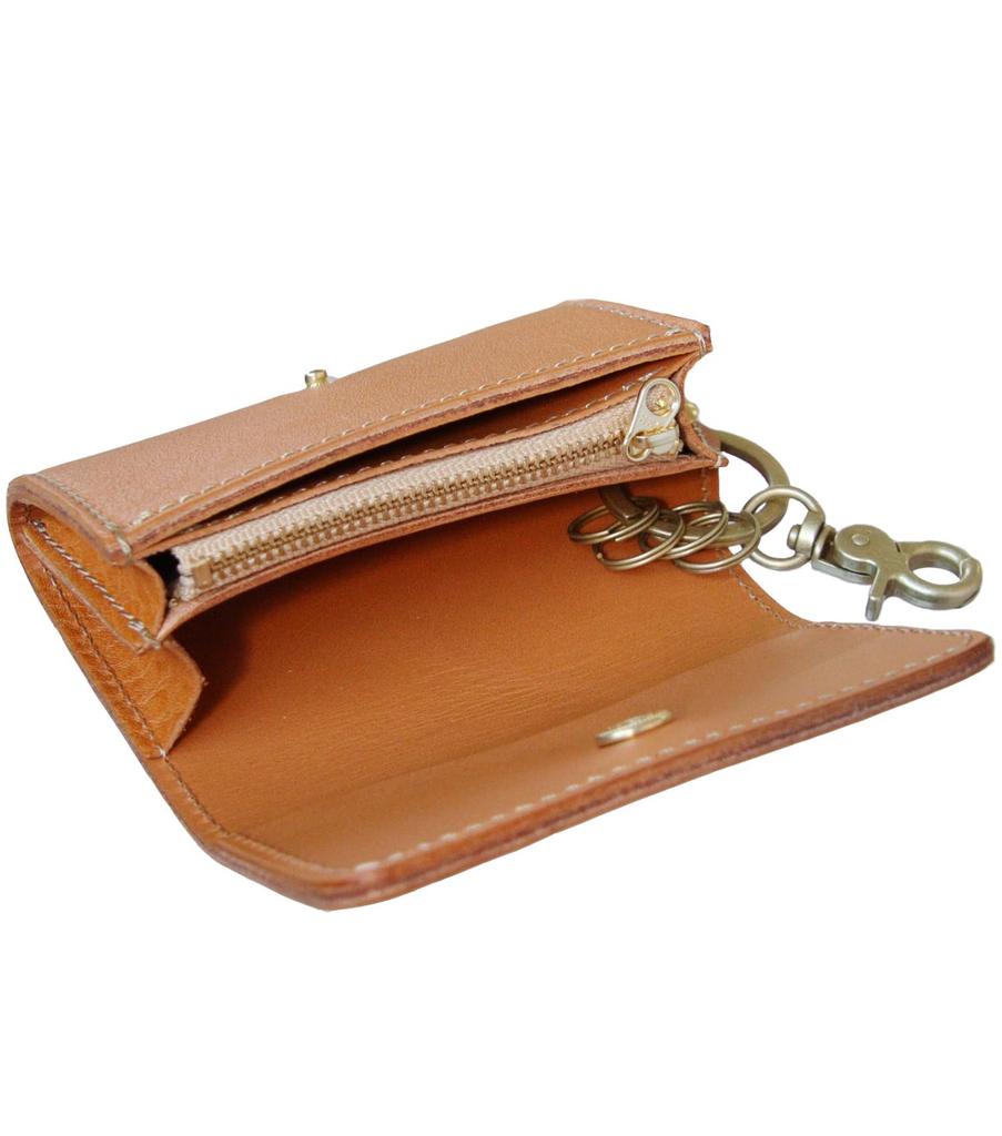 Porco Rosso Smart Key Case with Card Slots and Coin Purse, Genuine Tochigi Leather, Smart Key Case, Keychain, Brand Name, Made in Japan, Women's