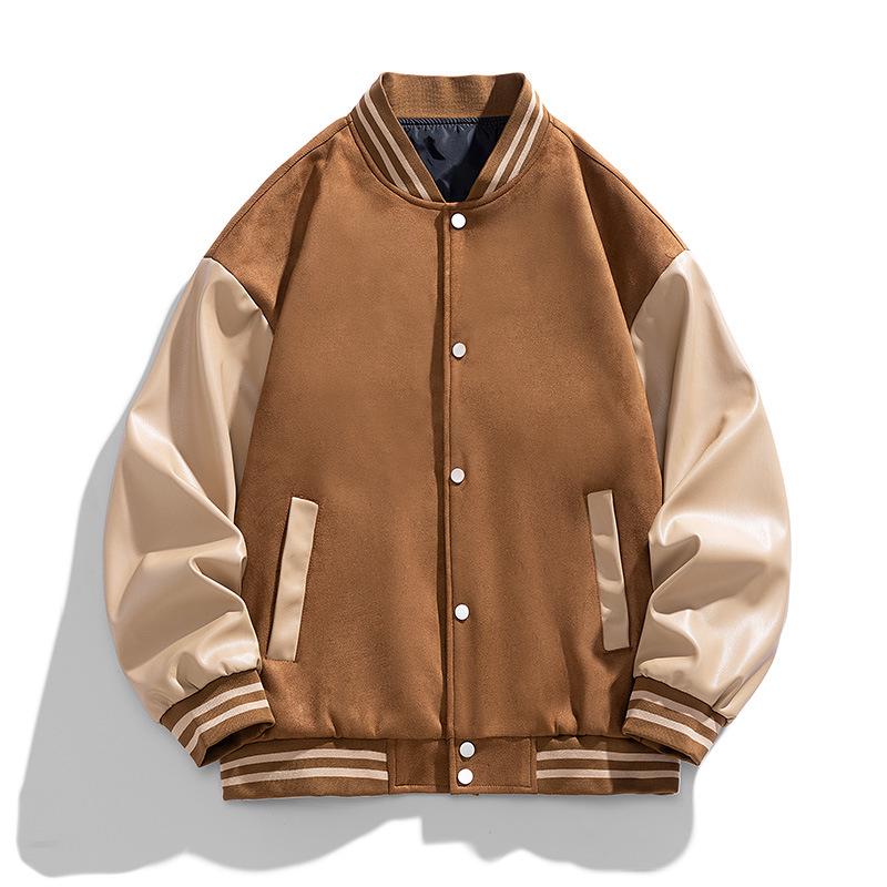 

2025 Retro Unisex Baseball Jacket with Detachable Suede Plush 2XL коричневий