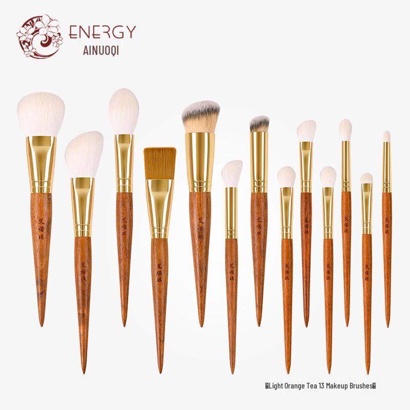 AINUOQI Light Orange Tea Makeup Brushes: F103 Blush, F202 Nose Shadow, F106 Concealer, Animal Hair.