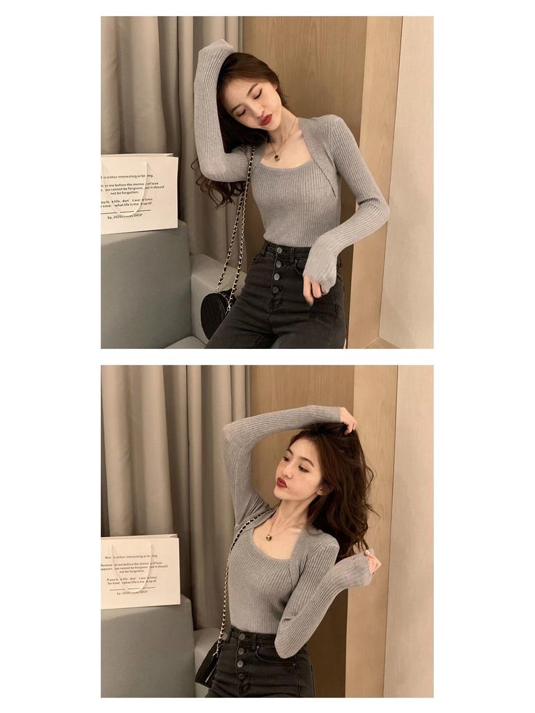 Stylish Women's U-Neck Long Sleeve Knit Sweater - Solid Color Autumn/Winter Top