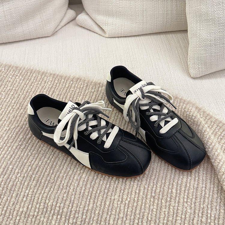Cowhide Version~ 5cm Small Man Inner Height Increase Black German Training Shoes Women's 2025 New Color Matching Soft Sole Casual White Shoes