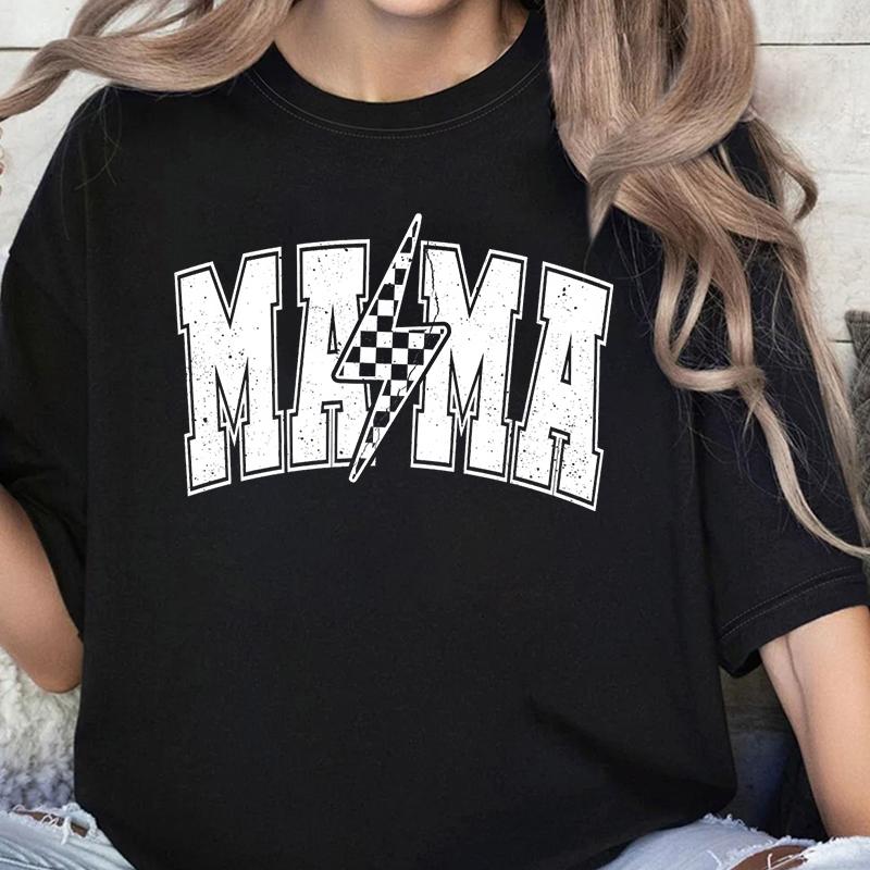 Leopard Lightning Mama Graphic T Shirts Cute Flower Bow Mom Life Vintage T Shirts New Mom Gift Wildflowers Mama Crewneck T-shirt