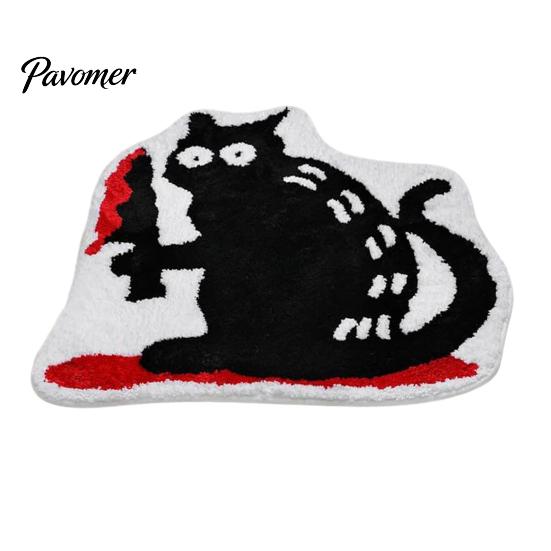 Stain Resistant Living Room Mat Halloween Pumpkin Bath Mat, Bathroom Rug with Non-slip Backing, Backing Area Soft Absorbent Black Cat for Home