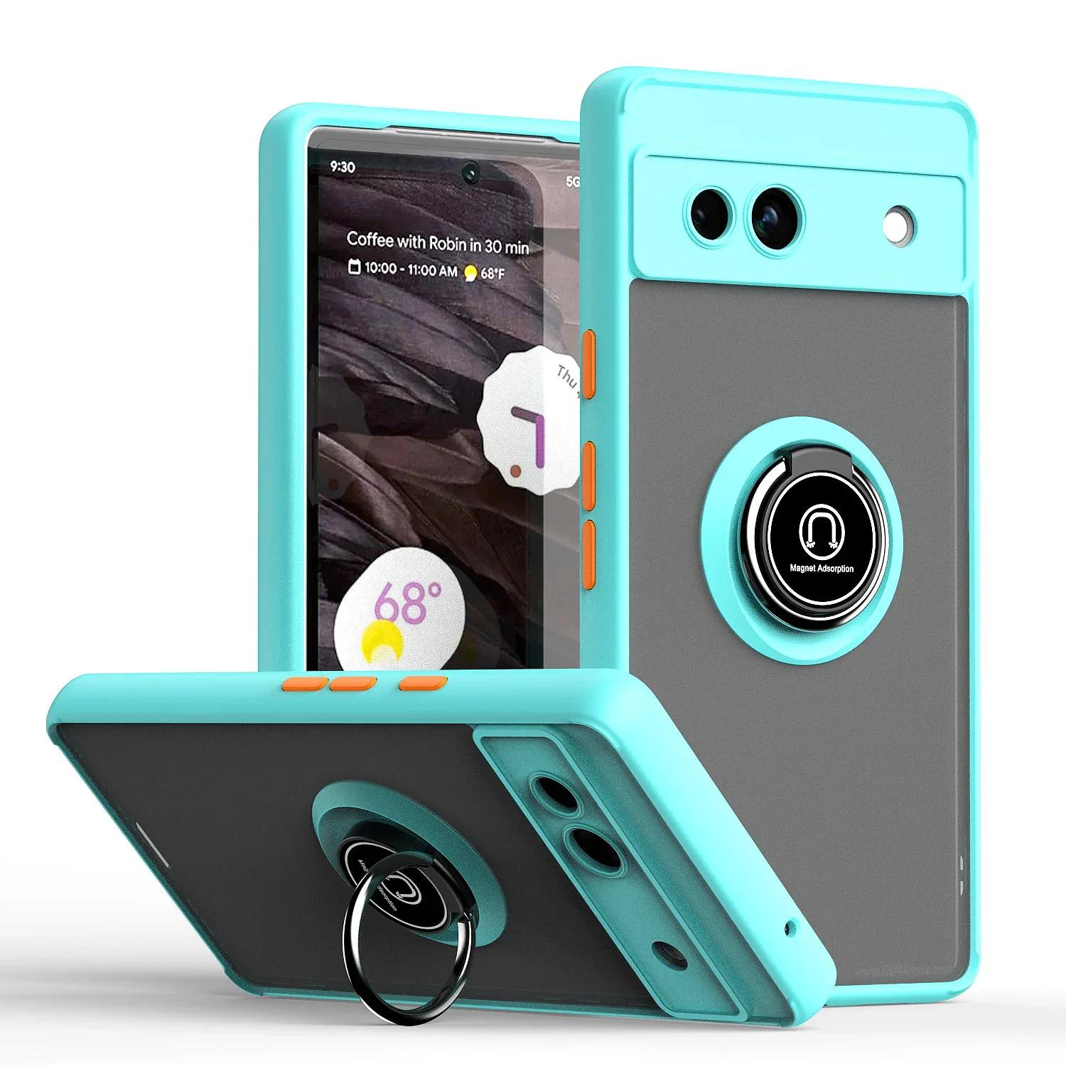 

Armor Matte Case For Google Pixel 8 7A 7 6 Pro Cover Ring Magnetic Holder Stand Shockproof Coque Fundas For Pixel 7A небесно-голубой