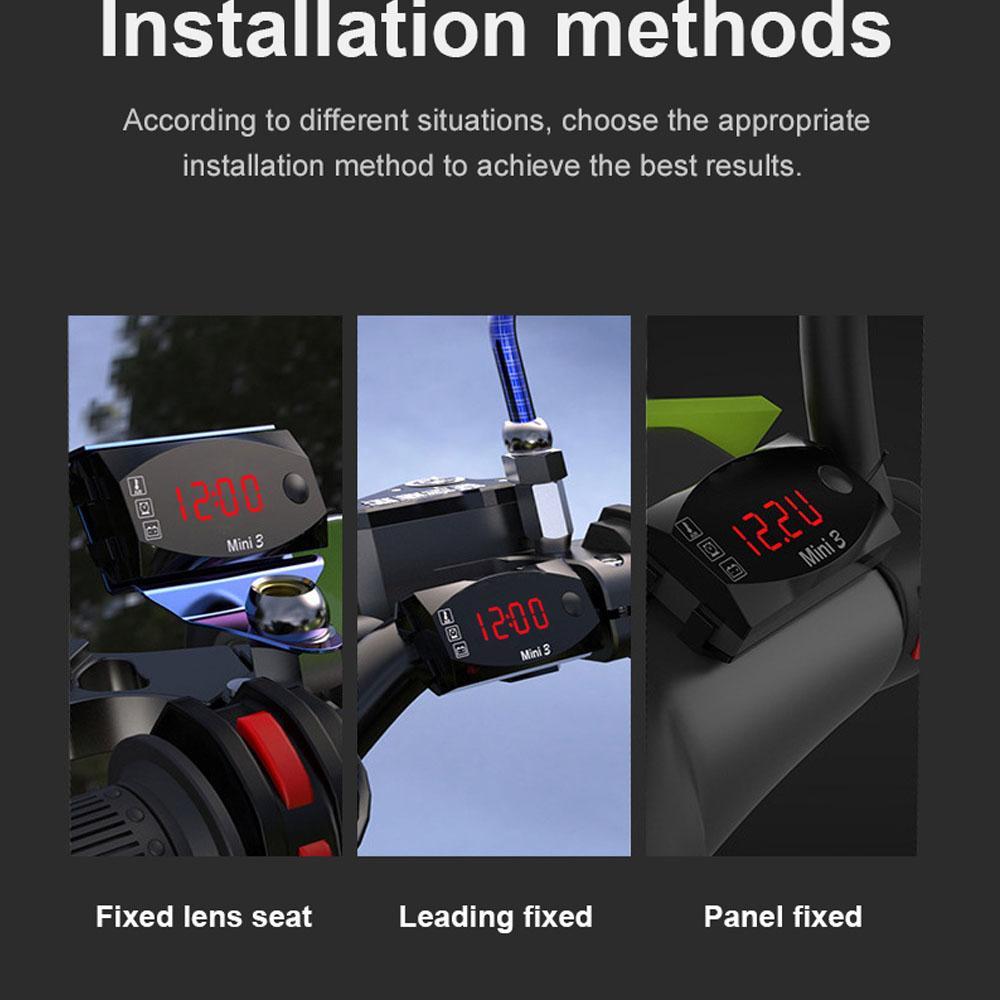 Motorcycle 3 In 1 Voltage/Time/Temperature Electronic Meter LED Display Motorcycle Modification Waterproof Digital Display Meter