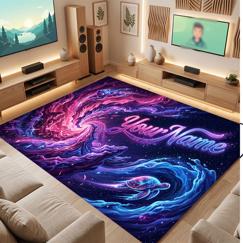 Space Cosmic Theme Crystal Velvet Floor Rug Personalized Custom Name Text Warm Carpet Home Decoration