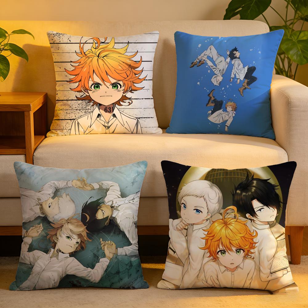 Cushion Cover Linen SkinFriendly Soft Decorative Case For Sofa Home Decor Cute Anime The PPromised Neverland Pillow Cover
