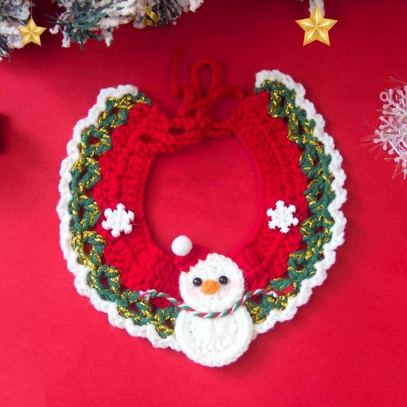 Christmas Crochet Pet Scarf Adjustable Santa Claus Pet Puppy Collar Navidad New Year Gift Kitten Neckerchief Pet Accessories