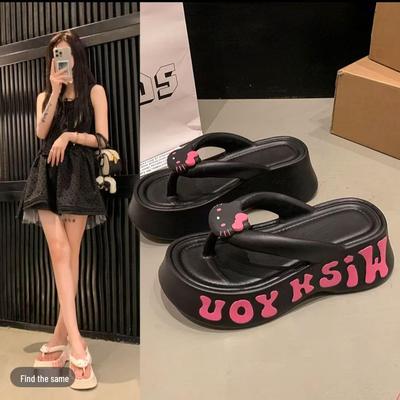 Infradito da Donna con Clip-Toe, Suola Spessa in EVA, Disegno Carino di Gattino Cartone Animato - Sandali Estivi da Esterno Rialzanti