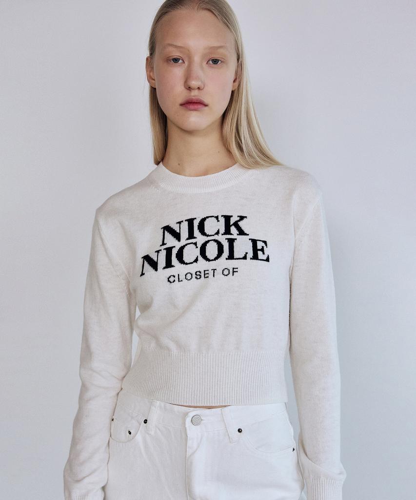 Nigaennikol Cashmere Nicole Logo Crop Jacquard Knit_Ivory