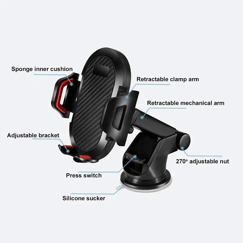 1PCS Car Phone Holder Smartphone Mount Stand GPS Telefon Mobile Cell Support For IPhone 16 15 14 13 Pro Max Xiaomi Samsung