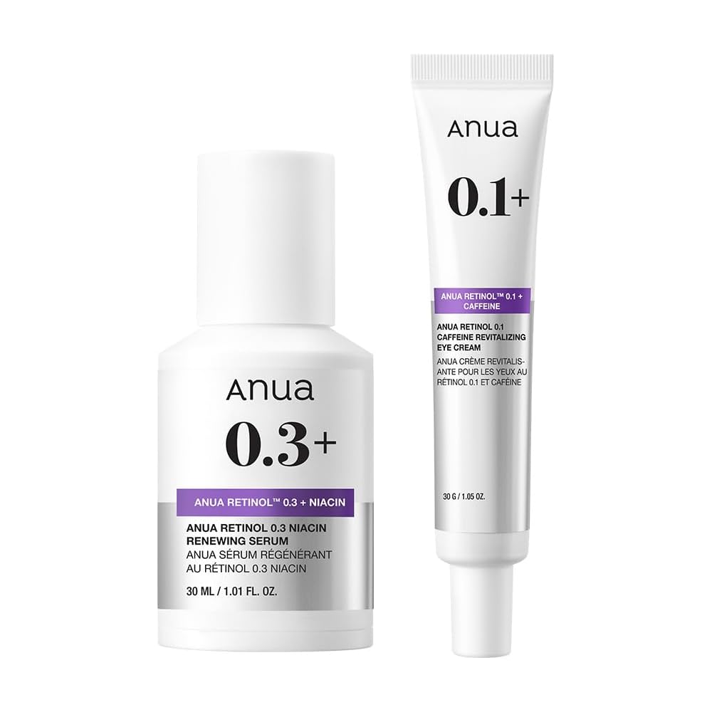 Anua Retinol 0.3 Niacin Serum 30ml + Retinol 0.1 Caffeine Eye Cream 30g 2-Step Set for Pore Care and Hydration
