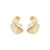 Fashion Twisted Fan Leaf Stud Earrings Brass Electroplated Real Gold Diamond Commuter Metal Earrings Women'S Earrings S925