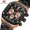Top luxus s krabičkou MINI FOCUS Hodinky Čtvercové pánské hodinky Vodotěsné námořní hodinky Multifunkční pánské Quartz hodinky s ocelovým páskem