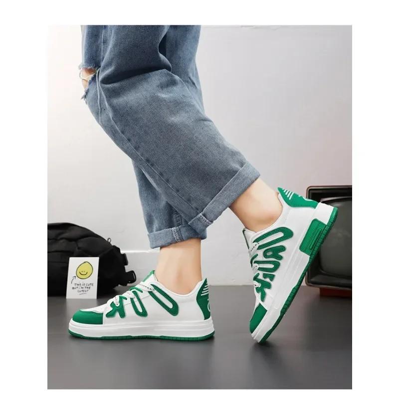 Trendy Men's Sneakers Autumn White Lace Up Running Shoes New Korean Style Men's Platform Skateboard Shoes Tenis Masculino