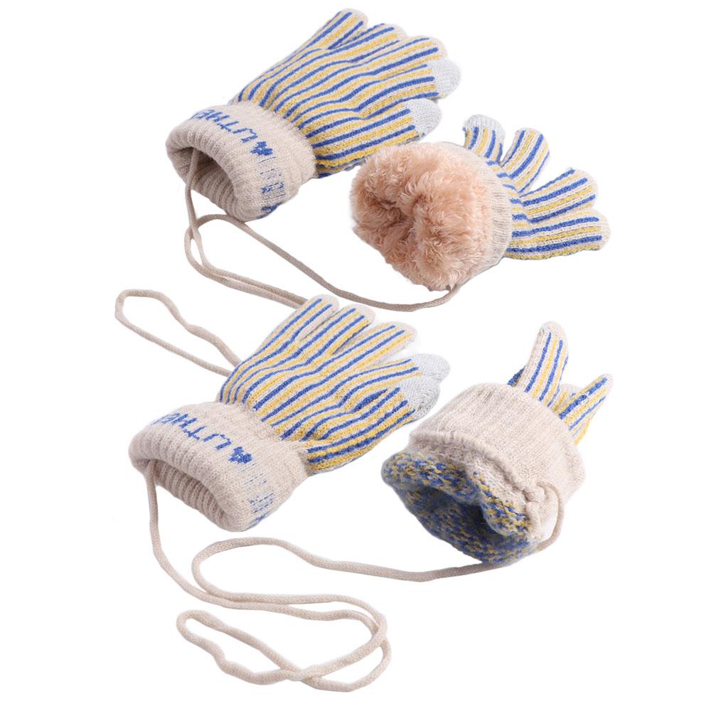 Thickened Striped Gloves Wool Winter Velvet Mittens Retro Knitted Gloves Outdoor