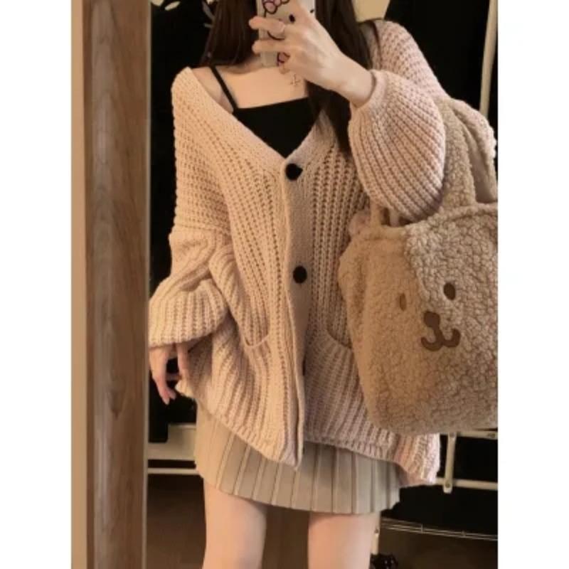Retro Patchwork Lose Strickjacke Pullover Frauen Herbst und Winter Langarm Solide Strickwaren Strickjacken Weibliche Elegante Warme Knöpfe Pullover 24784