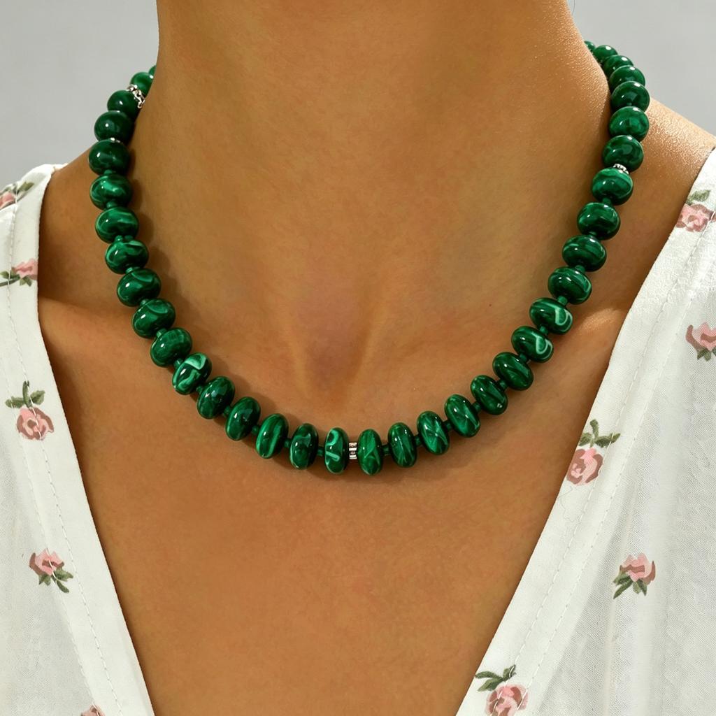 European and American jewelry geometric dopamine color pure handmade beaded necklace versatile high sense collarbone chain necklace jewelry