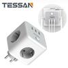 Tessan Adaptor de priză cub 6 în 1 cu comutator 3 prize de curent alternativ 3 porturi USB cu priză multiplă Protecție la suprasarcină