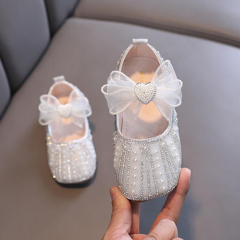 Nuove scarpe in pelle per bambine stile principessa coreana per primavera/autunno, piccole/medie/grandi, scarpe singole, scarpe da ballo, scarpe da spettacolo, tulle