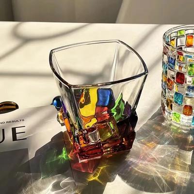 Italian Designer's Hand-painted and Colorful Line Woven Crystal Cup Small Gift Glass Cup