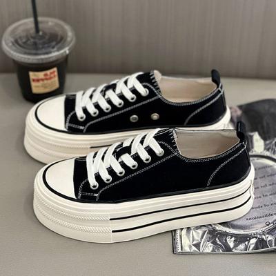 Popular European Platform Canvas Shoes Women's 2025 New Spring Heightening Sports and Leisure Versatile Board Shoes Little White Shoes