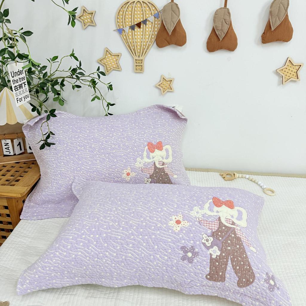 Cartoon Cotton Gauze Pillowcase Set: Soft, Breathable, Sweat-Absorbent Pillow Covers.