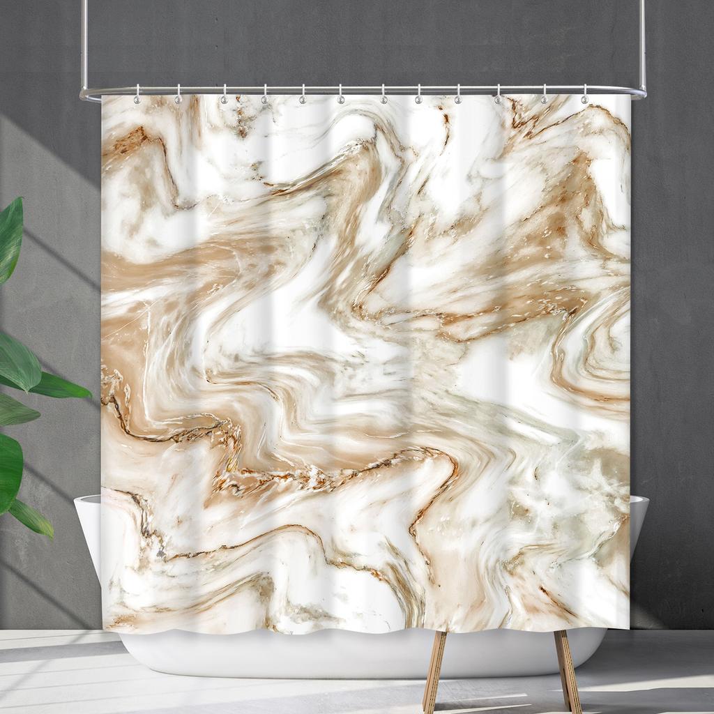 Shower Curtain Waterproof And Mildew-Proof Marble Pattern Bathroom Curtain Shower Curtain Partition Curtain Free Of Punching