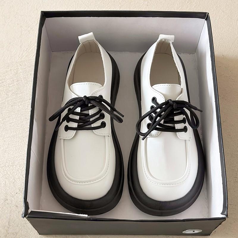 British style small leather shoes for women's new spring flat-bottomed Japanese female students lace-up small single shoes for women