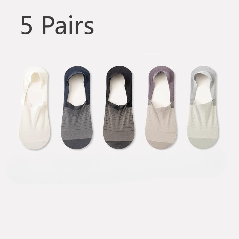 5 Pairs of Men's Summer Thin Mesh Breathable Silicone Anti Skating Silk Invisible Boat Socks