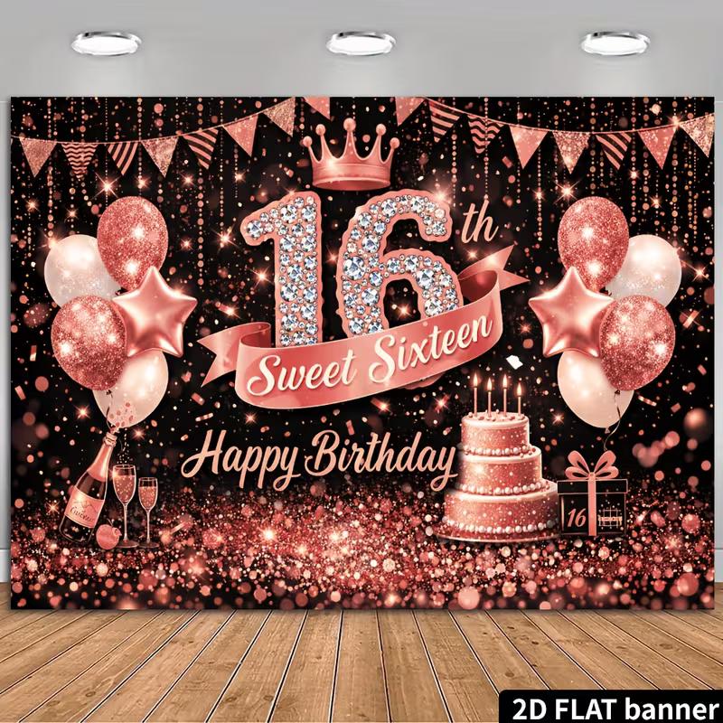 2D Glitter Sweet 16 Birthday Backdrop Photography Background 47.2x31.5inch/120*80cm