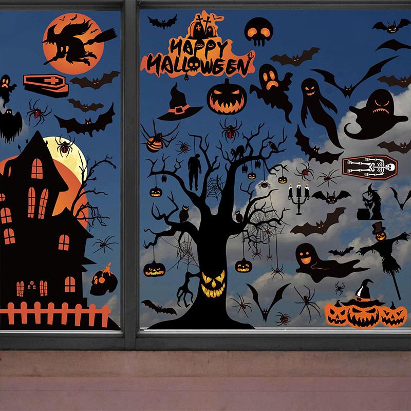 4pcs/set Halloween Pumpkin Spider Bat Window Clings Double-Sided Reusable Decorations for Indoor Parties School & Shop Displays