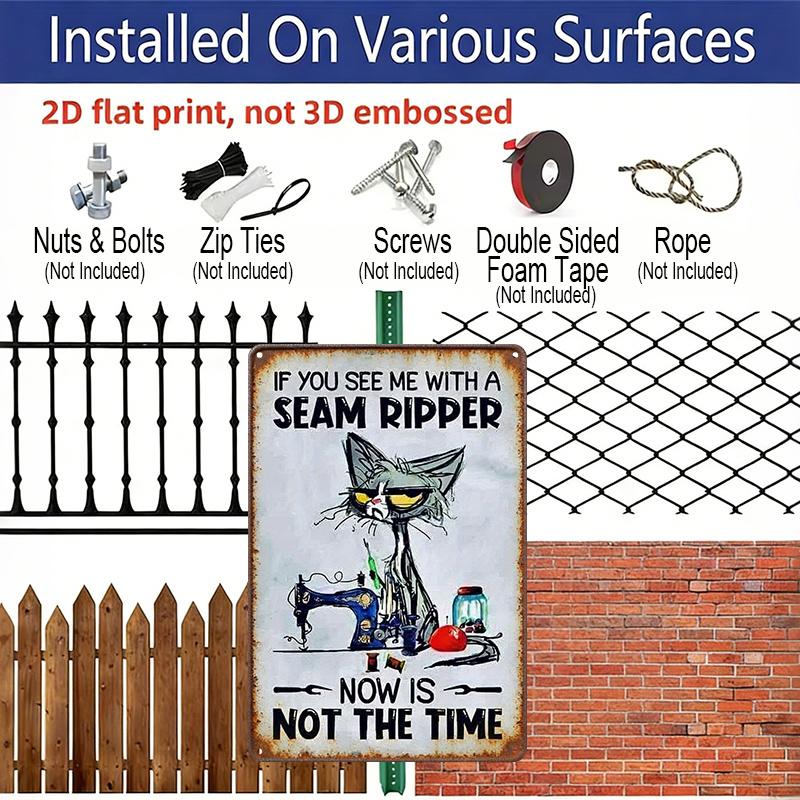 2D Flat, 1pc Cat Sewing Humor Quote-Themed Vintage Style 8×12 Inch Aluminum Sign, Perfect for Craft Room and Home Wall Decoration, Rustic Plaque for