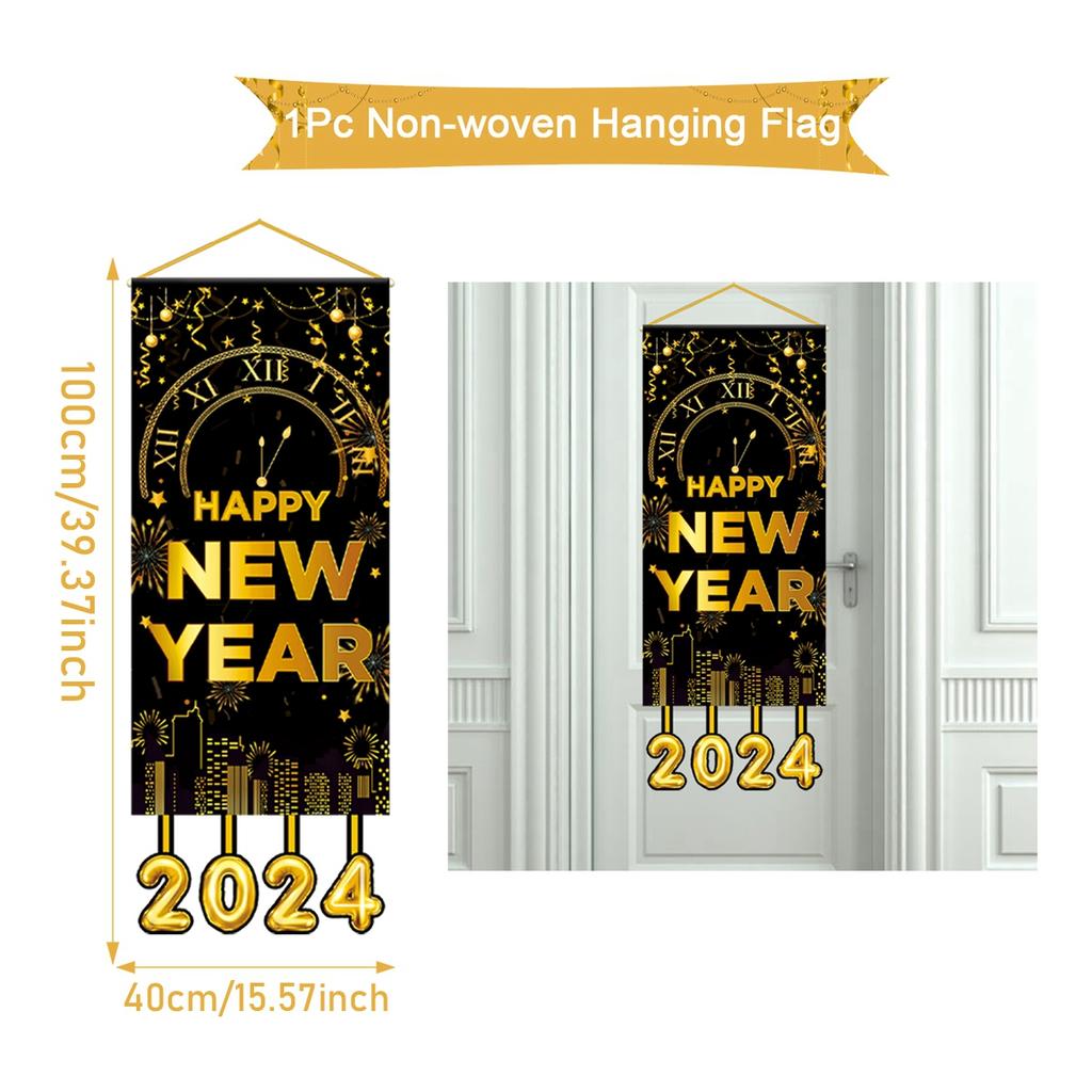 2024 New Year Party Backdrop Firework Clock Bokeh Champagne Photocall Celebrate Banner Boy Girl Adult Backgrounds Decoration