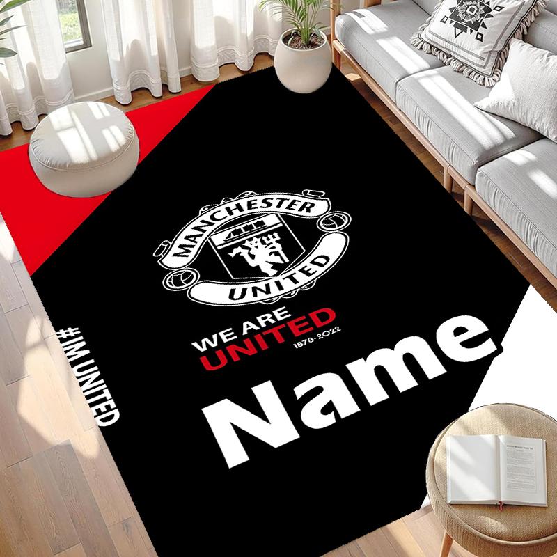 Custom Name Personalized Manchester Football F.C Print Carpet, Versatile Home Decor Rug, for Playroom, Apartment, Balcony, Entryway, Hallway Gift