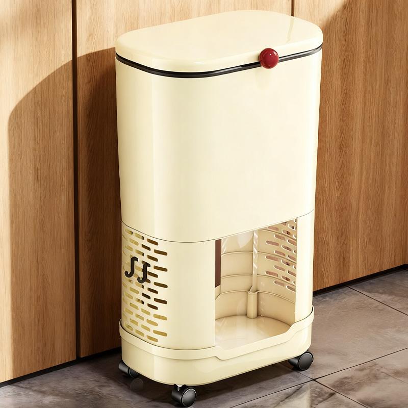 

Kitchen Garbage Bin Storage Rack, Floor-Standing with Wheels, Movable & Raised, No-Bending Miscellaneous Storage Rack