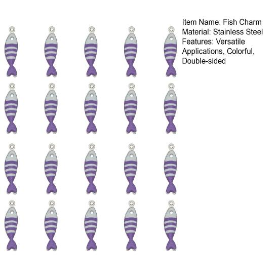 20Pcs Enamel Fish Charms Stainless Steel Fish Pendants Double-sided Striped Mini Fish Charms for DIY Jewelry Making Earring Necklace Bracelet Keychain