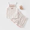 Infant And Children'S Clothing Set Wrinkled Cotton Suspender Shorts Air-Conditioning Clothing Baby Outing Clothes Fresh And Simple Vest
