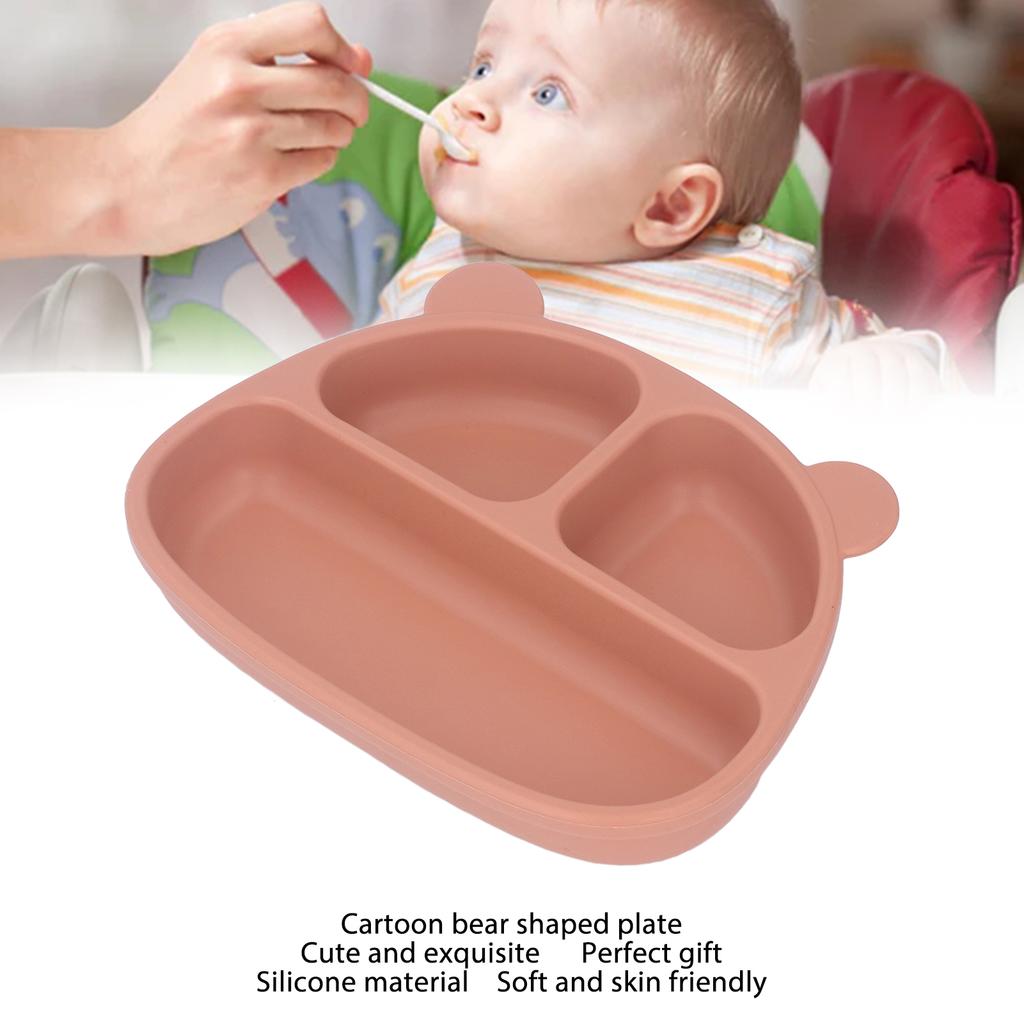 Toddler Soft Silicone Plate Home Dining Room Cute Cartoon Bear Shaped Baby Suction Plate for Snacks Fruit Orange Single Plate