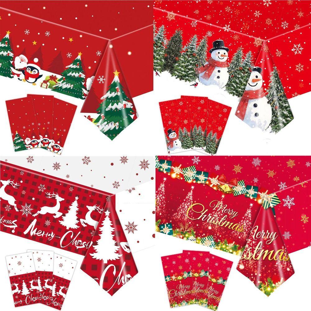 Plastic Christmas Tablecloth Bronzing Table Cover Natal Disposable Tablecloths  Home Decoration