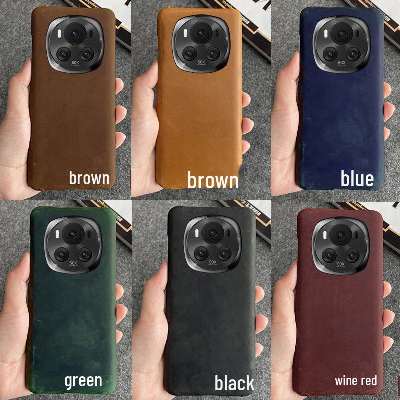 Honor Magic 4 Pro Genuine Leather Protective Cover - Ultimate Edition Cowhide Crazy Horse Leather Case for Honor Magic 4.