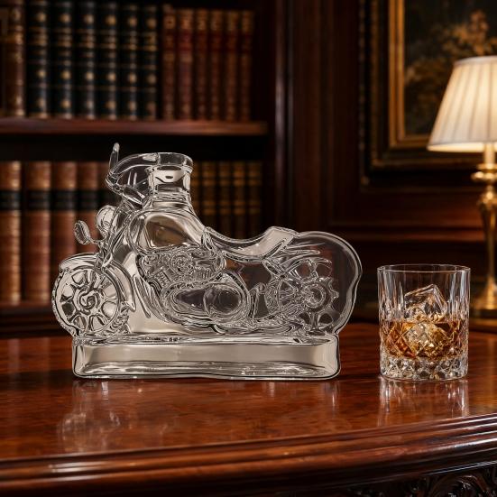 Motorcycle Whiskey Decanter, Borosilicate Glass Wine Bottle with Stopper, 380ml Creative Liquor Dispenser for Home Bar Decor Gift