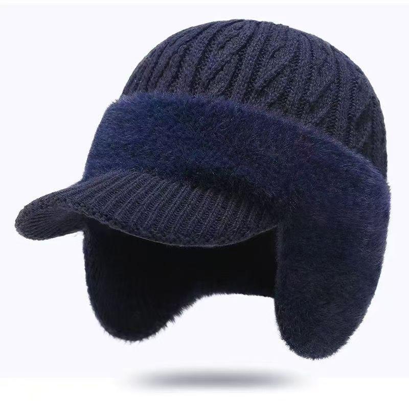 Winter Cozy Beanie with Brim and Ear Flaps Warm Cycling Windproof Knitted Hats Fashion Caps Scarf GZW