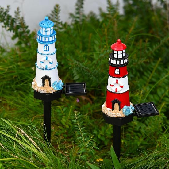 Lighthouse Solar Light Outdoor Waterproof Garden Solar Light Decorative Lighthouse Walkway Light with Spike for Flower Beds Courtyard Patio
