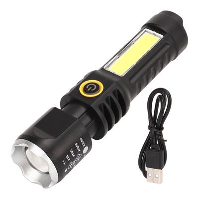 Teleskopische Taschenlampe Starkes Licht TYP C Aufladung Schwarz mit Silberring Teleskopische Taschenlampe für