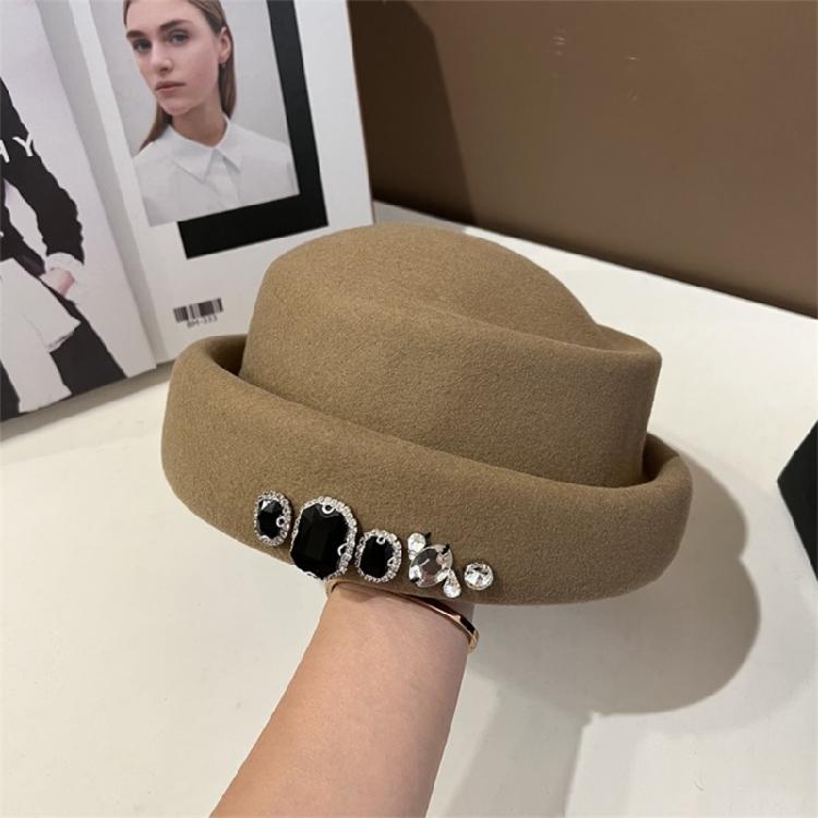 Women Felt Top Cap Girls Chauffeur Hat Adult Felt Beanie Winter Casual Headdress