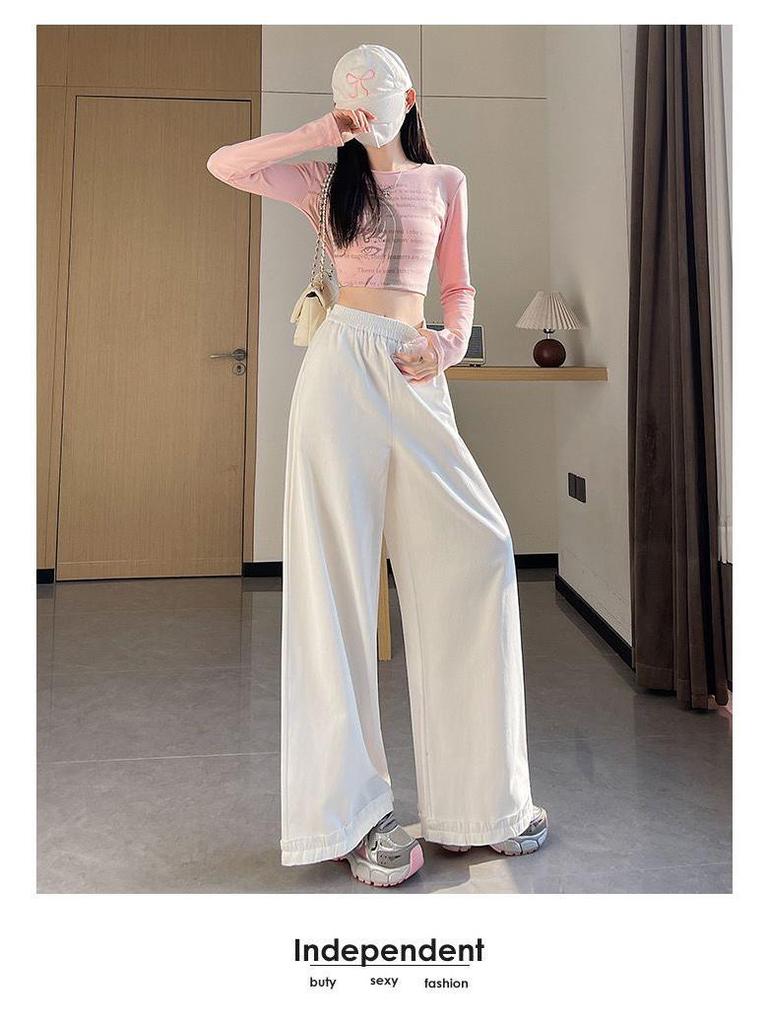 Women's Spring/Summer 2026 Sweet Ruffle Lace Wide-Leg Pants - Elastic Waist, Slimming, Soft, and Smooth Casual Wear