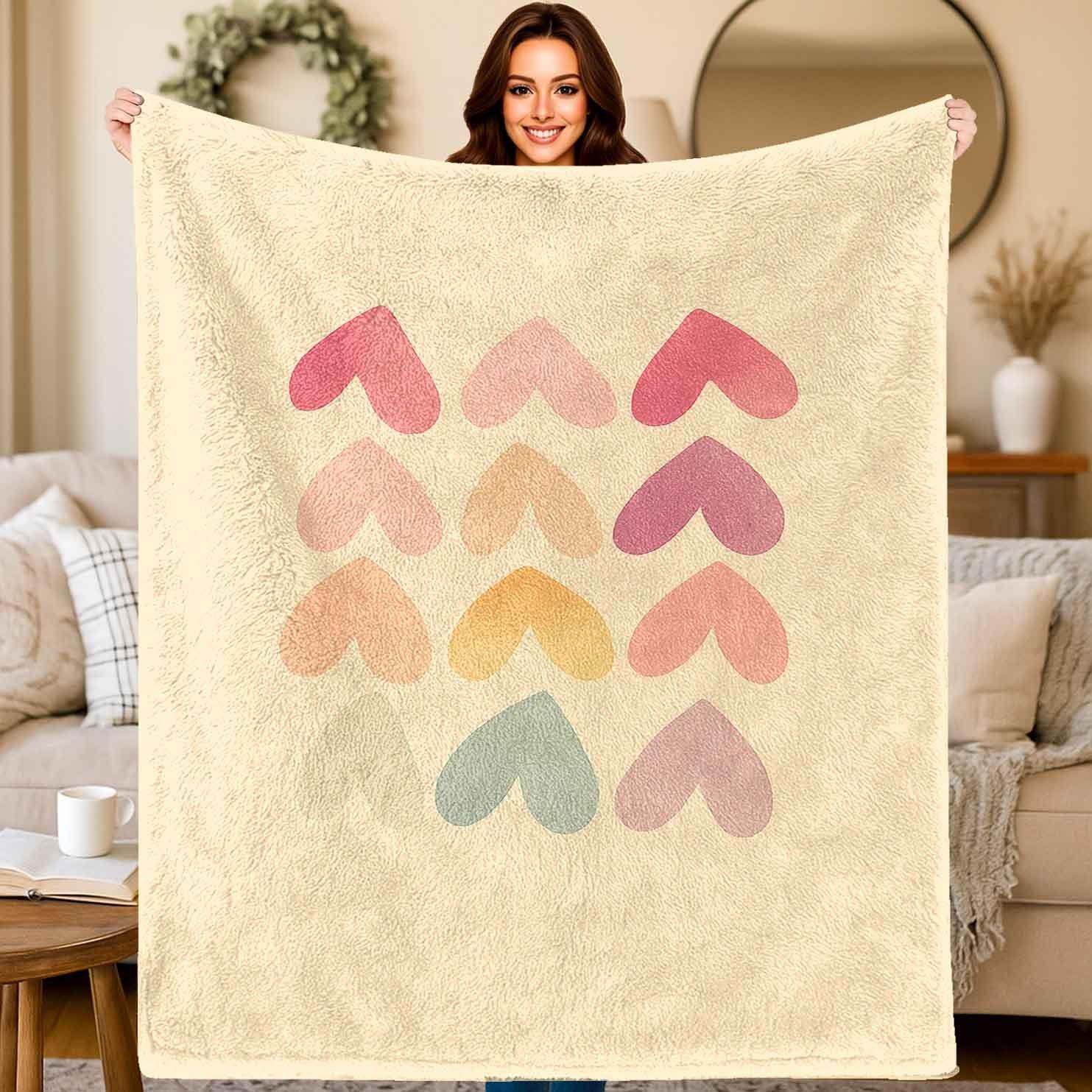 

Multiple heartshaped patterns Flannel printed blanket suitable for all seasons suitable for living room office sofa and travel 75x100cm (30x40inch)