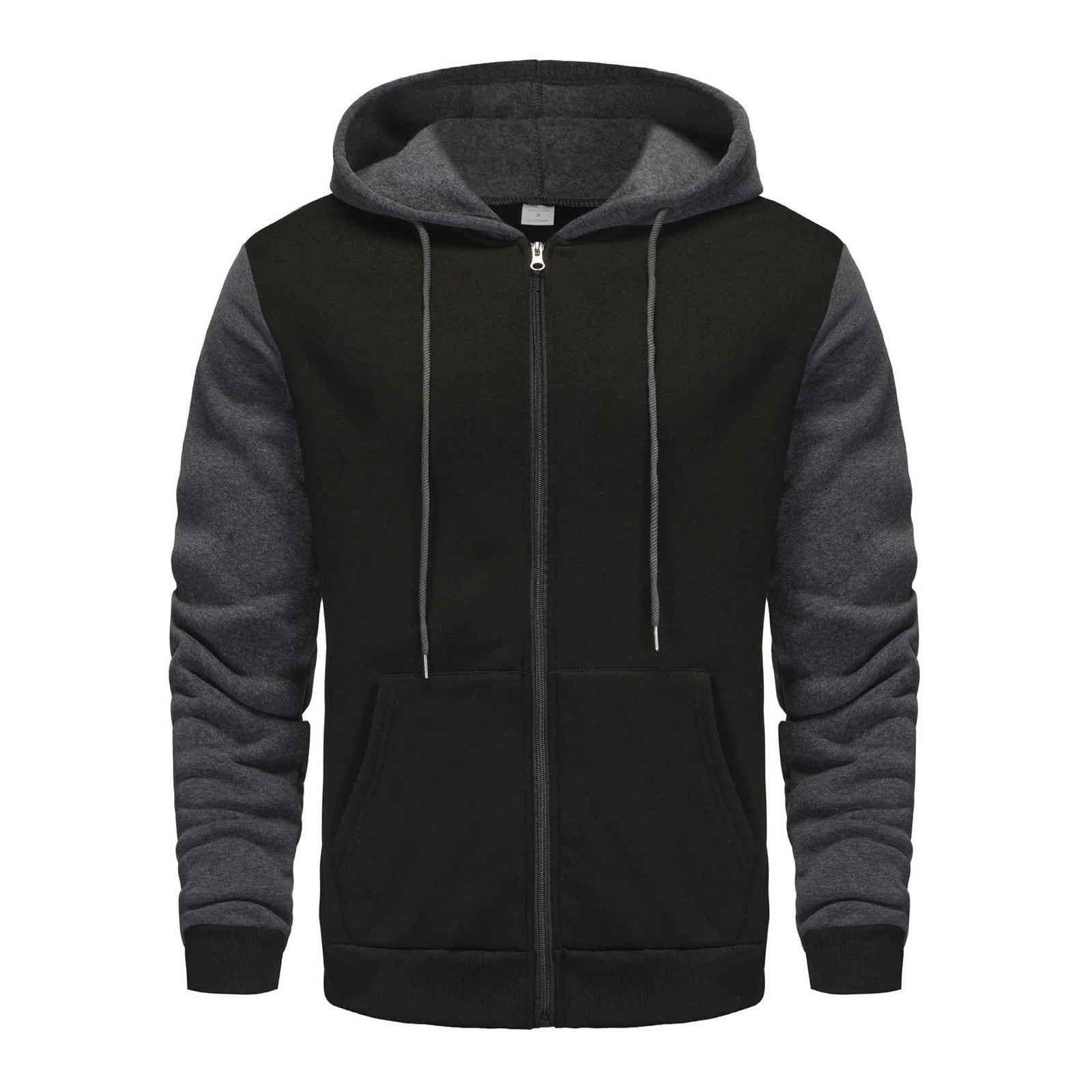 

Мужской пуловер на молнии с длинным рукавом, повседневная толстовка с капюшоном в стиле колор-блок, на шнурке, спортивная зимняя куртка с карманом XL